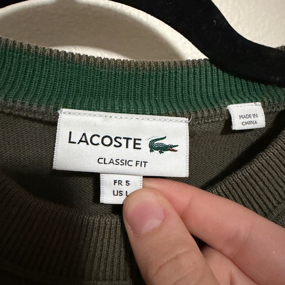 Lacoste men’s crew neck cotton sweater pullover - green size L (runs small!) - Picture 4 of 6